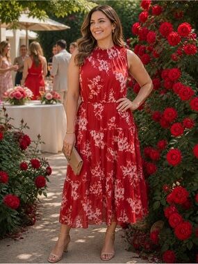 Simply Vera by Vera Wang Red Floral Sleeveless Maxi Dress